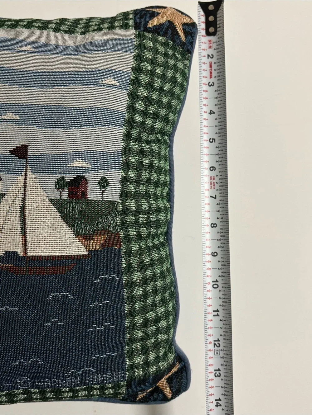 Warren Kimble Needlepoint Tapestry Throw Pillow Nautical Lighthouse Sailboat 15”